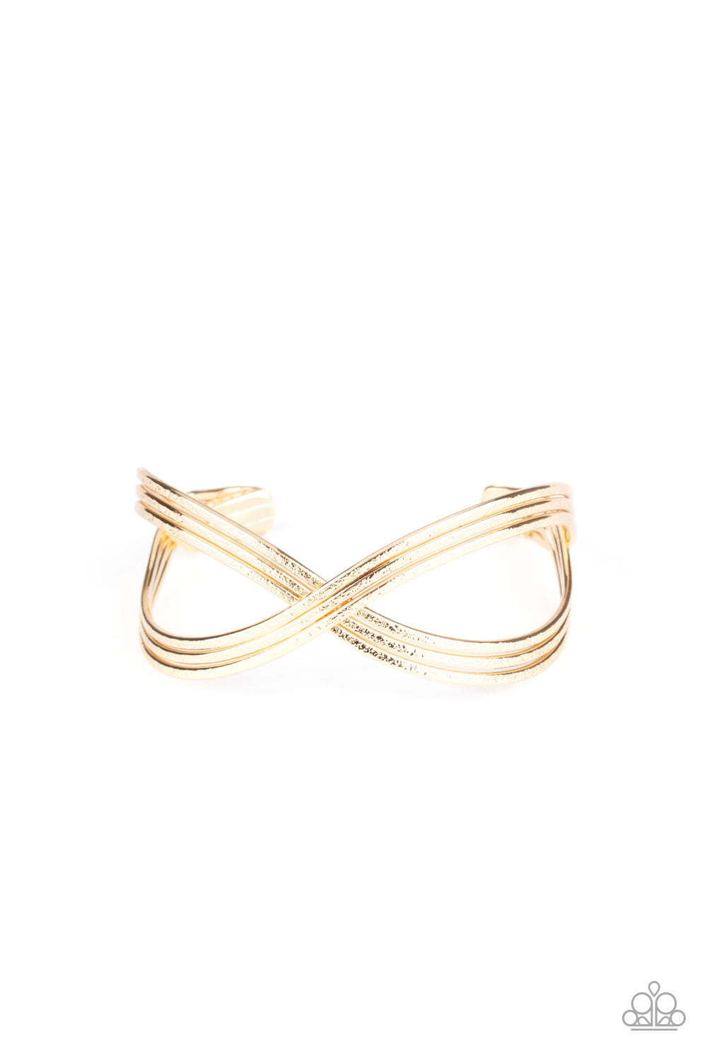 Infinitely Iridescent - Gold Shiny Crisscrossed Bar Infinity Inspired Cuff Bracelet
