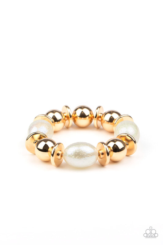 Big League Luster - Gold & Iridescent Oversized Oval Beaded Stretch Bracelet