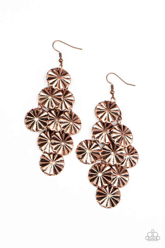 Star Spangled Shine - Copper Star-Like Pattern Antiqued Disc Earrings