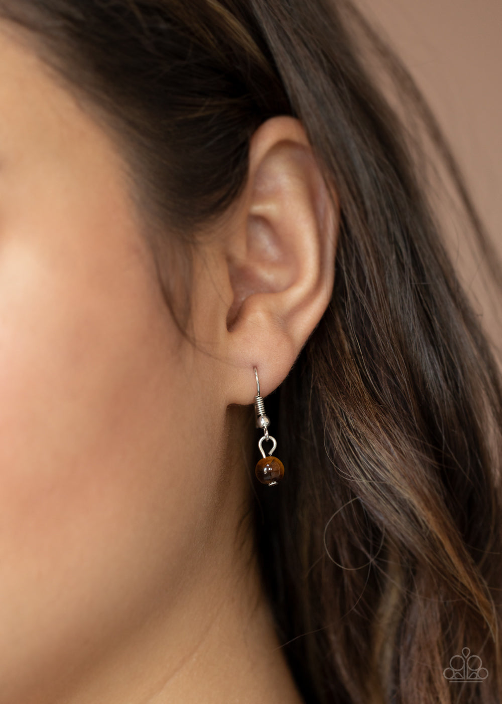 Zion Zen - Brown Tiger's Eye Pendant/Dainty Silver Ring/Asymmetrical Hoop Necklace & matching earrings