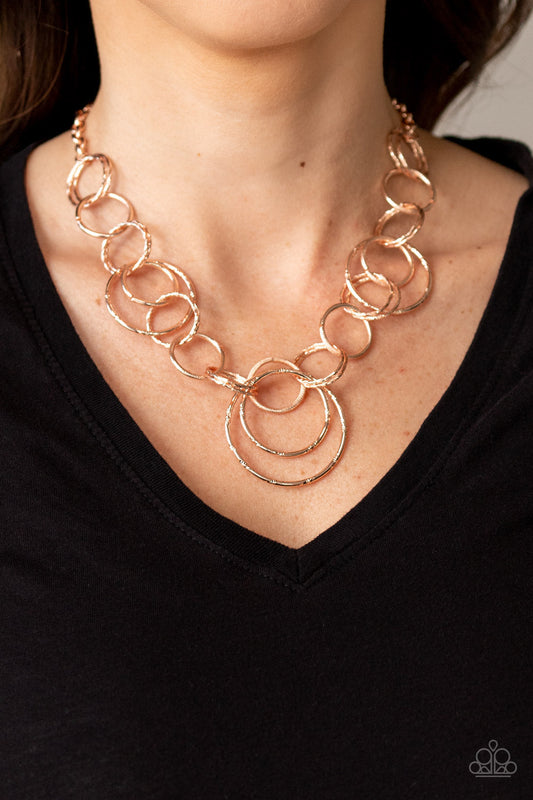Ringing Relic - Rose Gold Linked Rings Necklace & matching earrings