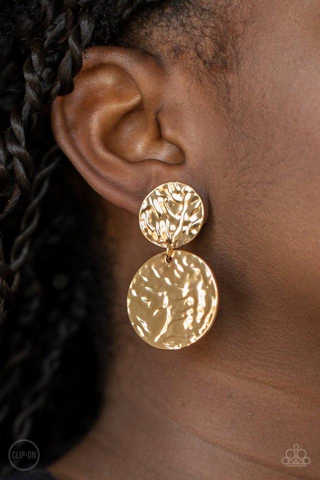Relic Ripple - Gold Hammered Disc Paparazzi Clip-On Earrings