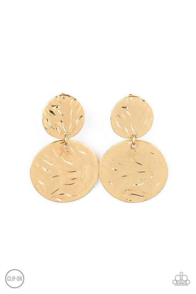 Relic Ripple - Gold Hammered Disc Paparazzi Clip-On Earrings