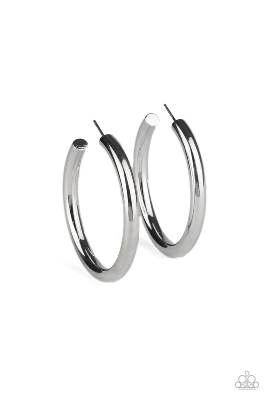 Hoop Hustle - Silver Classic Post Paparazzi Hoop Earrings