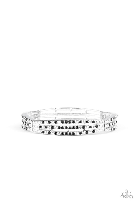 Suburban Scene - Black Rhinestone & Silver Studded Paparazzi Stretch Bracelet