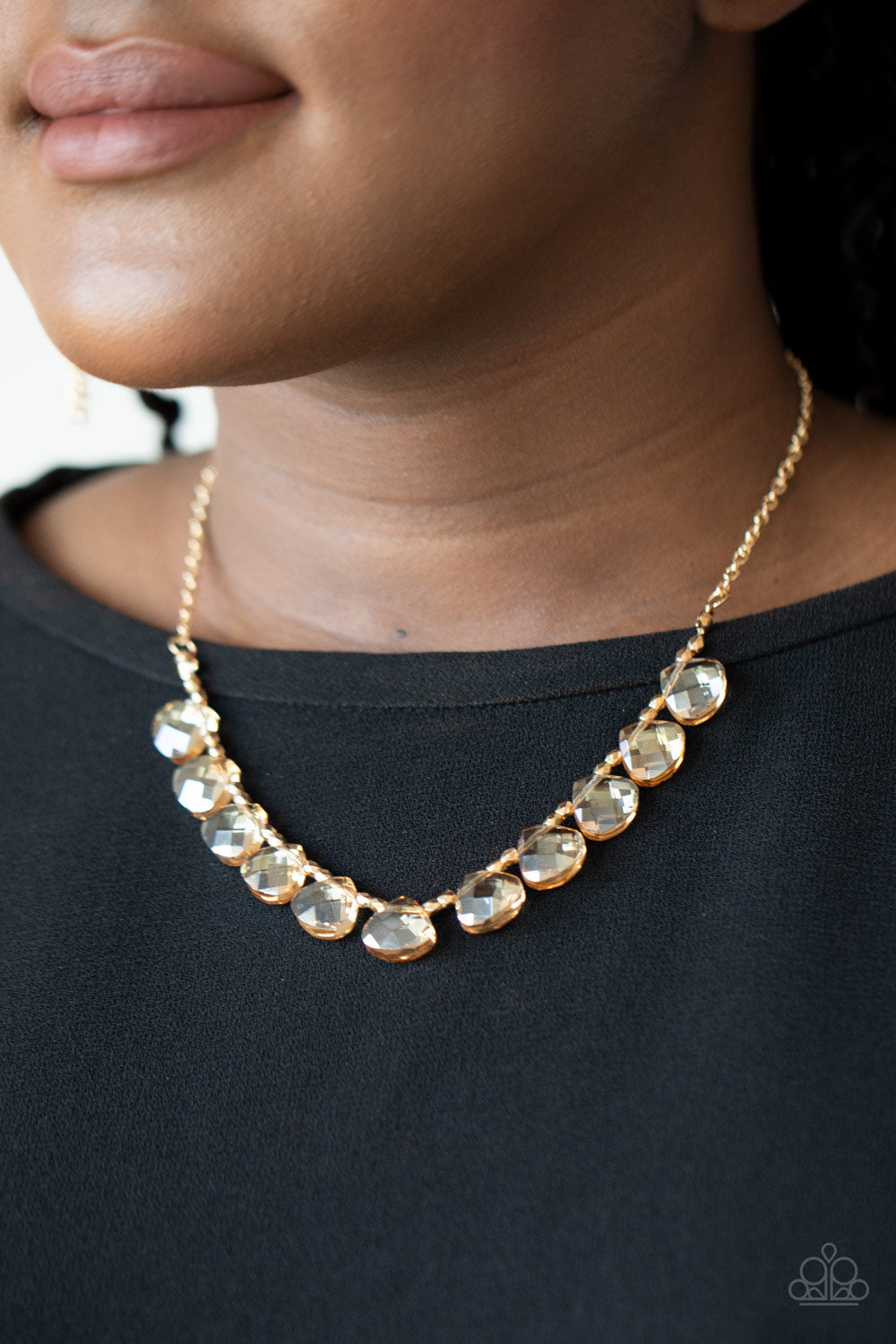 Catch a Fallen Star - Gold Teardrop Gems/Faceted Gold Bead Refined Look Necklace & matching earrrings