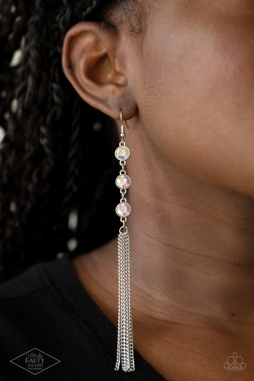 Moved to TIERS - Multi Iridescent Rhinestones & Silver Chain Tassel Paparazzi Earrings