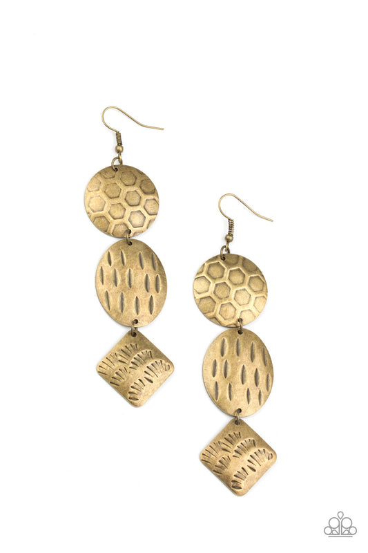 Mixed Movement - Brass Earthy Textured Mismatched Frame Earrings