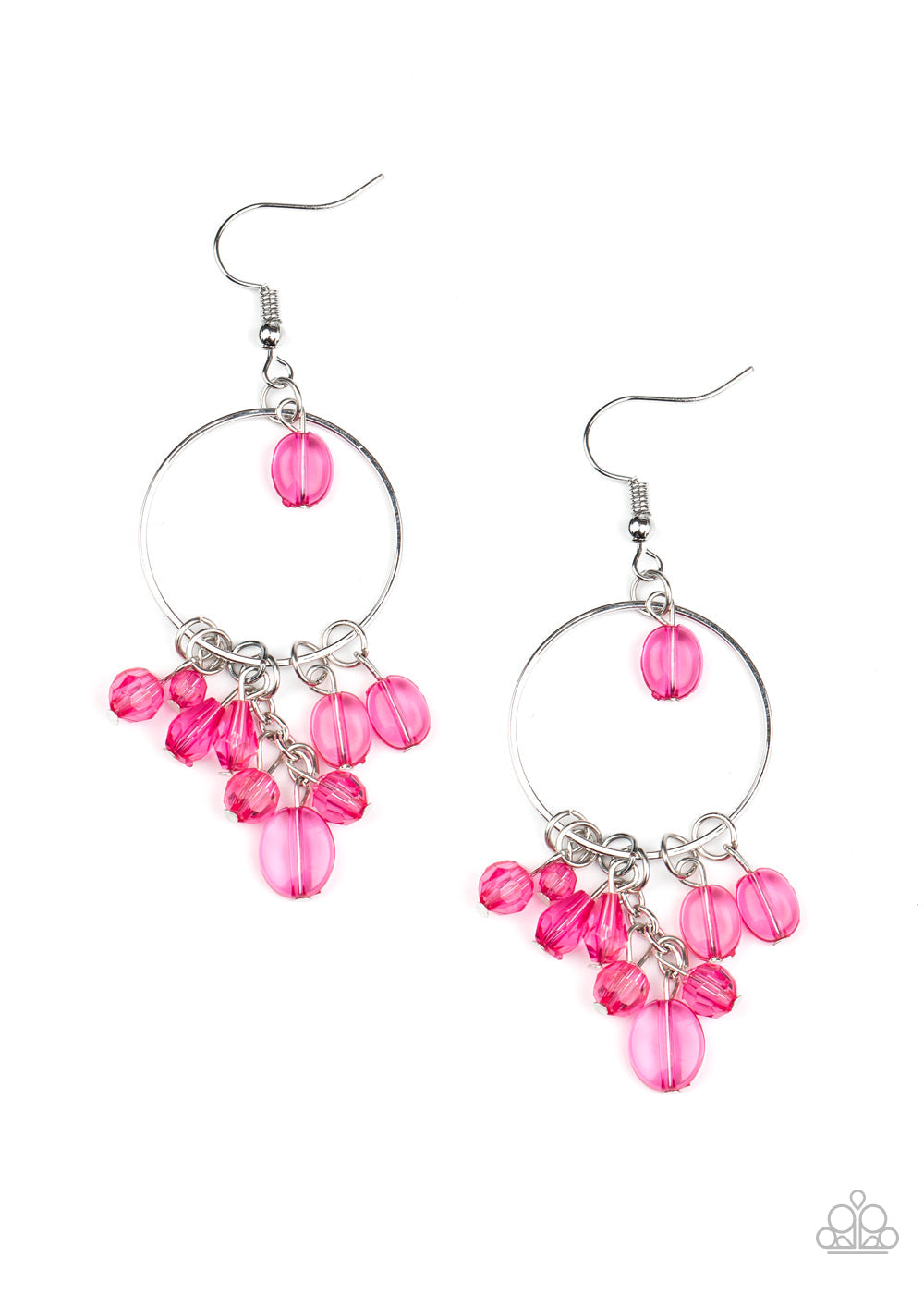 Where The Sky Touches The Sea - Pink Crystal-Like Beaded Dainty Silver Hoop Earrings