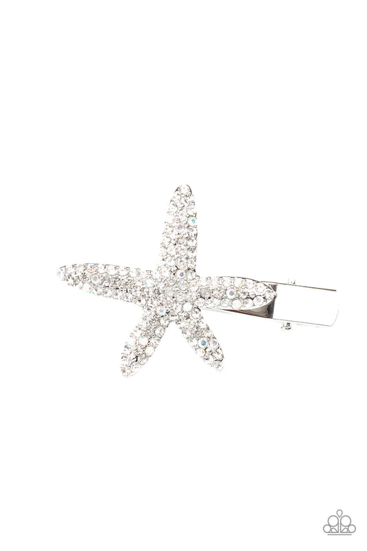 Wish On a STARFISH - White Glittery Rhinestone Encrusted Starfish Shaped Hair Clip