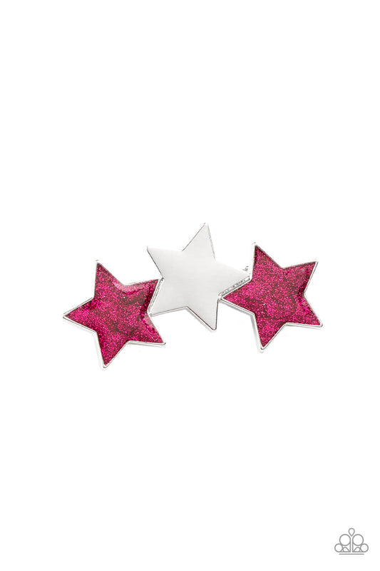Dont Get Me STAR-ted!- Pink Glittery & Shiny Silver Star Hair Clip