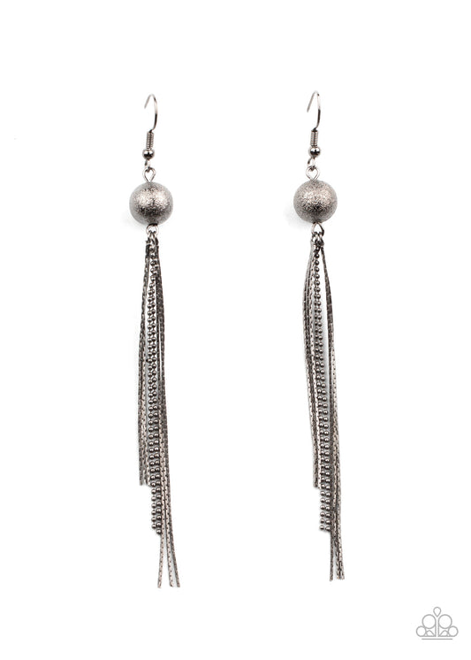 SLEEK-ing Revenge - Gunmetal Foil Bead & Gunmetal Chain Tassel Earrings