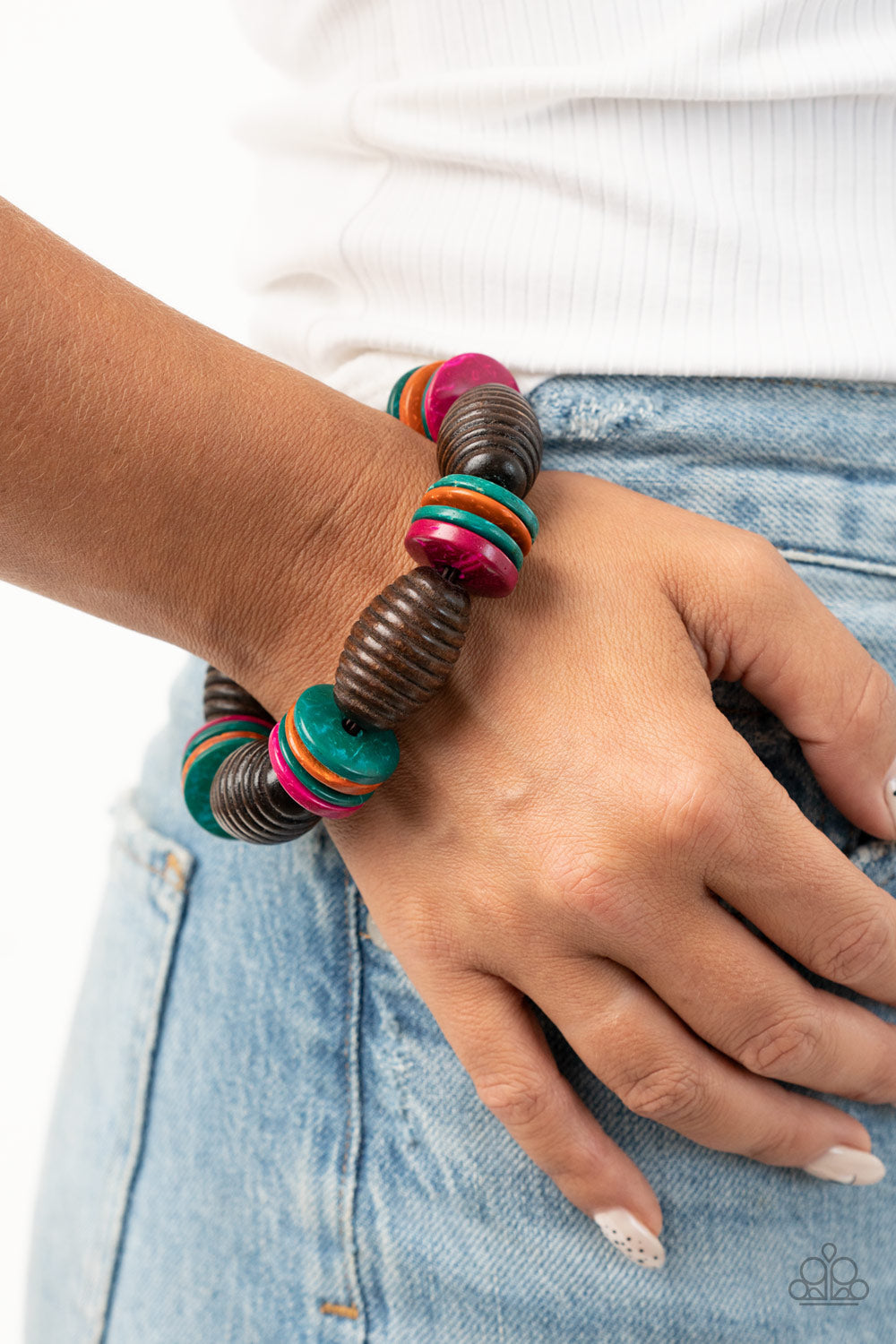Caribbean Castaway - Multi Wooden Bead & Wooden Disc Paparazzi Stretch Bracelet