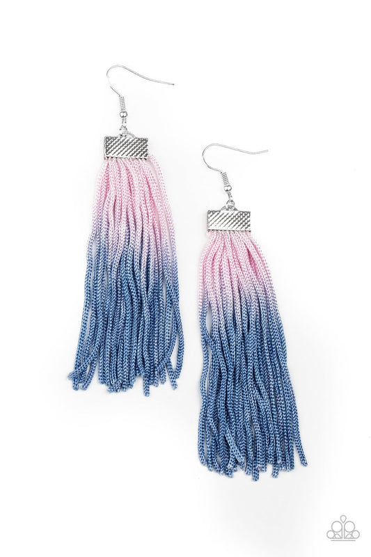 Dual Immersion - Pink & Blue Treaded Tassel Paparazzi Earrings
