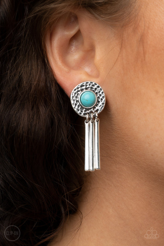 Desert Amulet - Blue/Turquoise Stone CLIP-ON Paparazzi Earrings