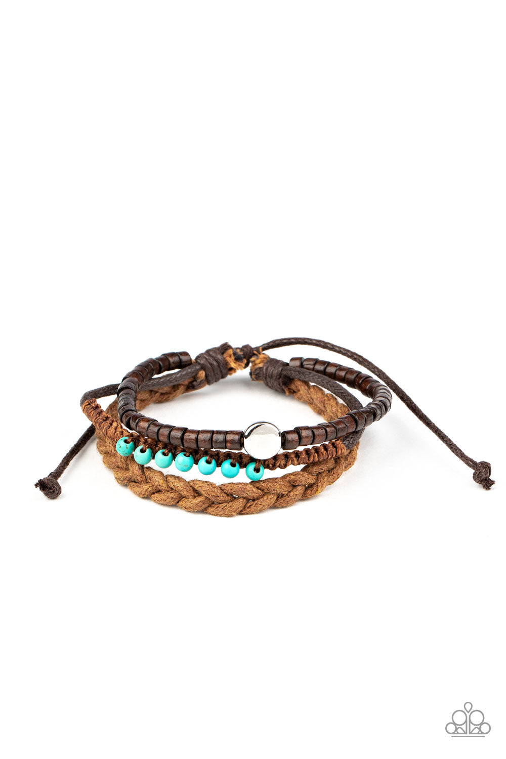 Beach Adventure - Blue/Turquoise Stones/Dainty Wooden Beads/Braided Cord Layers Urban Bracelet