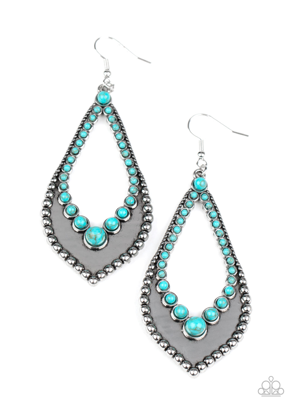 Essential Minerals - Blue/Dainty Turquoise Stone Accented Silver Antiqued Studded Teardrop Earrings