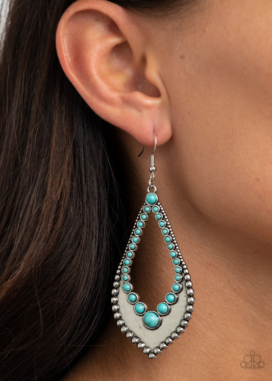 Essential Minerals - Blue/Dainty Turquoise Stone Accented Silver Antiqued Studded Teardrop Earrings