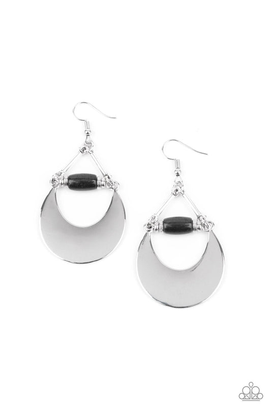 Mystical Moonbeams - Black Stone Bead/Silver Crescent Frame Paparazzi Earrings