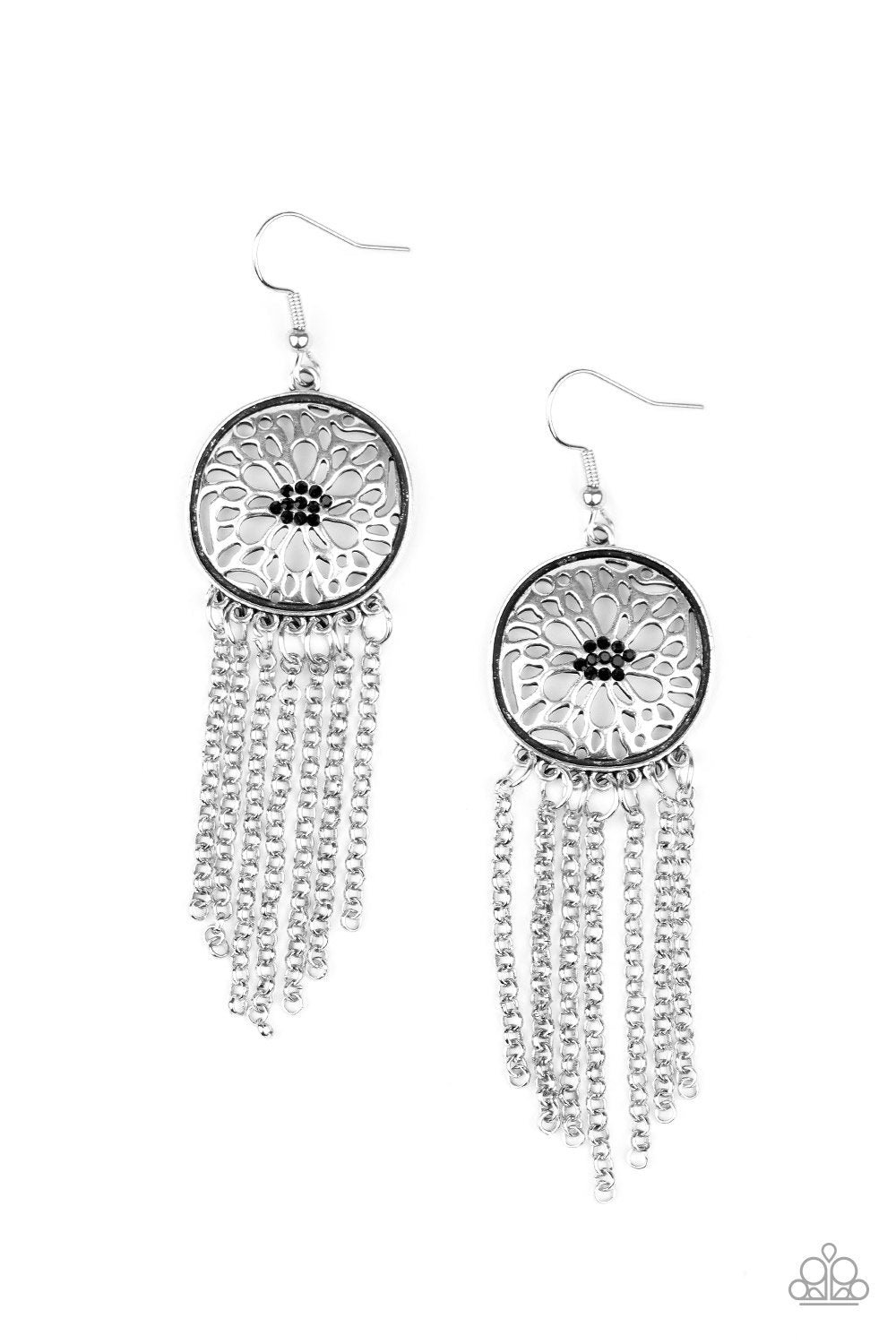 Blissfully Botanical - Black Rhinestone/Whimsically Tassel Paparazzi Earrings