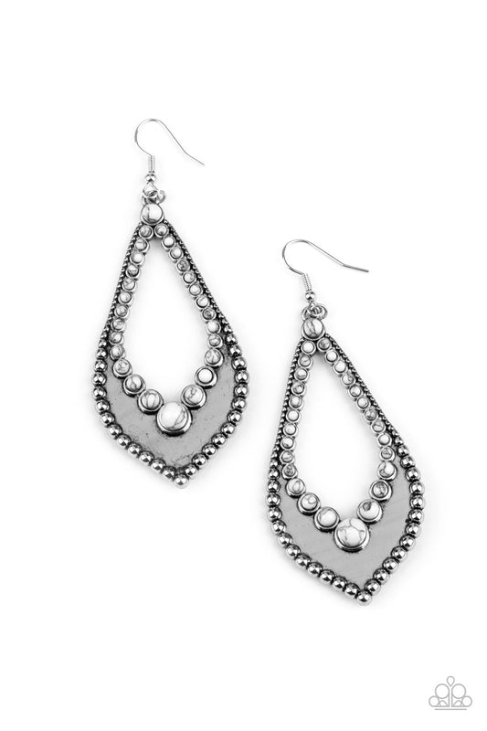 Essential Minerals - White Dainty Stones/Airy Silver teardrop Frame Earrings