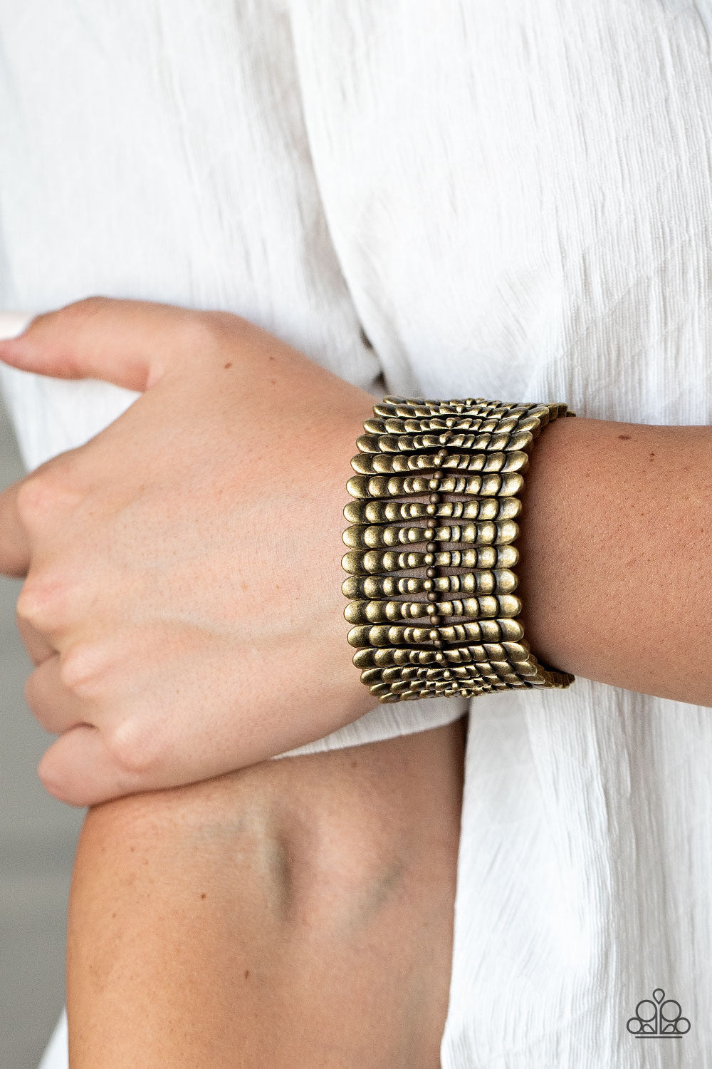 Level The Field - Brass Bars & Beads Stretch Bracelet