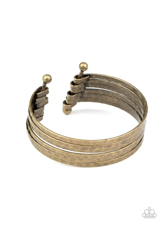 BAUBLE-Headed - Brass Hammered Bars/Rod Fitting Paparazzi Cuff Bracelet