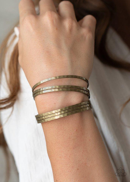 BAUBLE-Headed - Brass Hammered Bars/Rod Fitting Paparazzi Cuff Bracelet