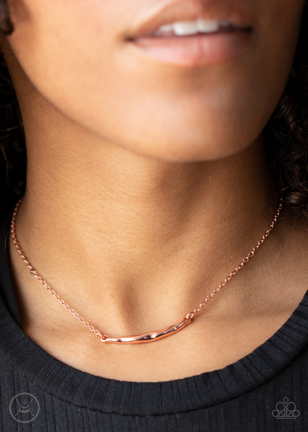 Taking It Easy - Copper Hammered Crescent/Dainty Copper Choker Necklace & matching earrings