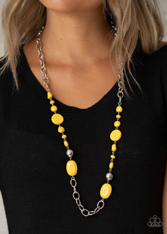 When I GLOW Up - Yellow Varying Sized Beaded Necklace & matching earrings
