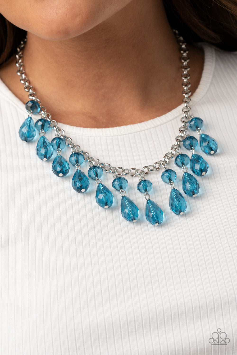 Crystal Enchantment - Blue Crystal-Like Beaded Tassel Necklace & matching earrings