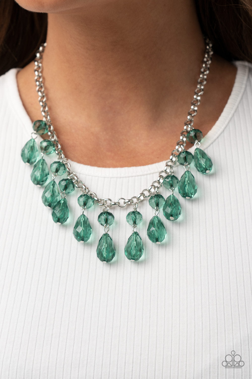 Crystal Enchantment - Green Crystal-Like Beaded Tassel Necklace & matching earrings