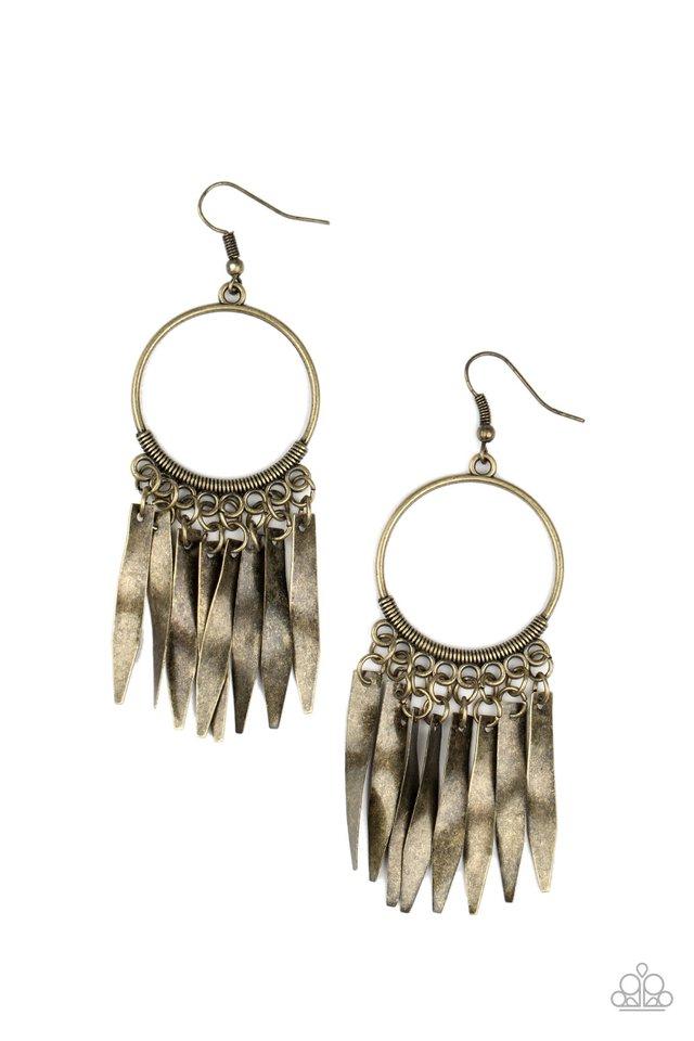 Let GRIT Be! - Brass Rustic Fringe Paparazzi Earrings