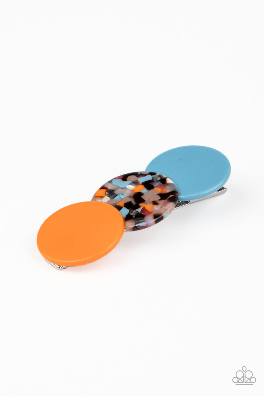 HAIR Comes The Sun - Orange, Multi Tortoise Shell, & Blue Acrylic Overlapped Circle Hair Clip