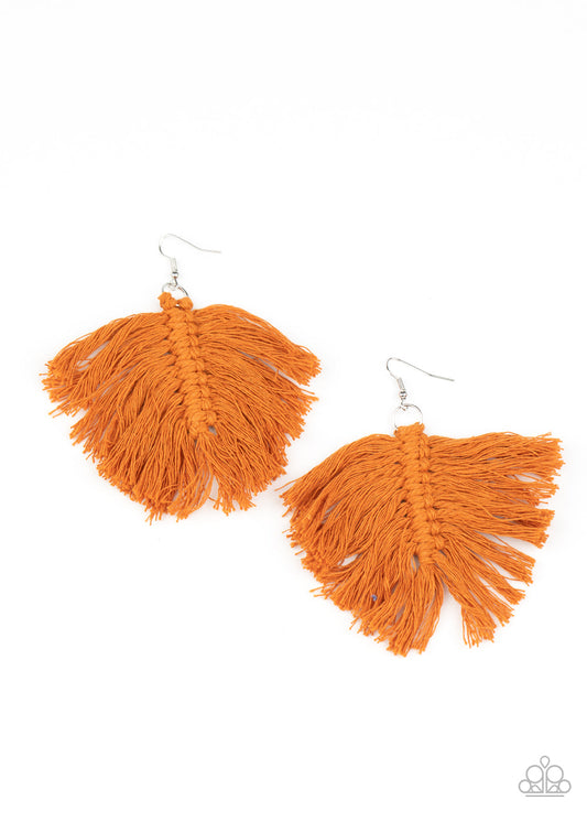 Macrame Mamba - Brown Thread Leaf-Shaped Tassel Earrings