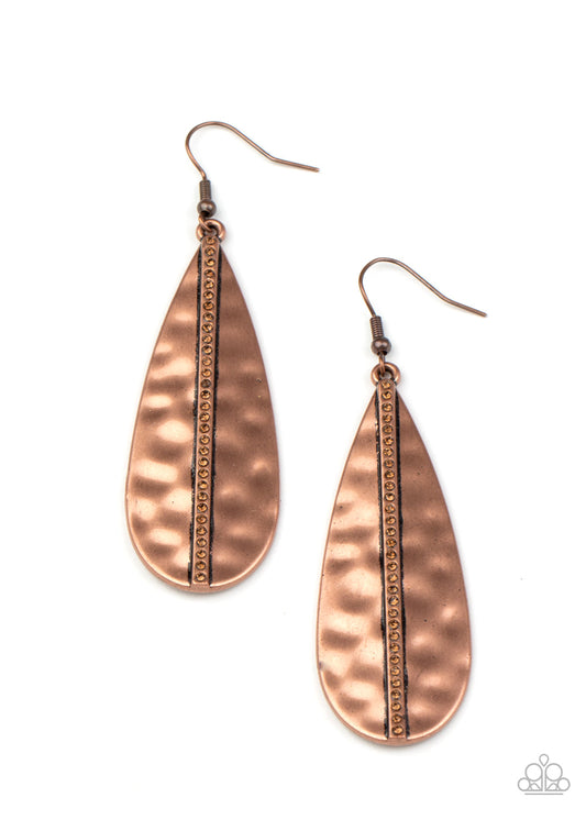 On The Up and UPSCALE - Copper Hammered Teardrop & Dainty Topaz Rhinestone Earrings