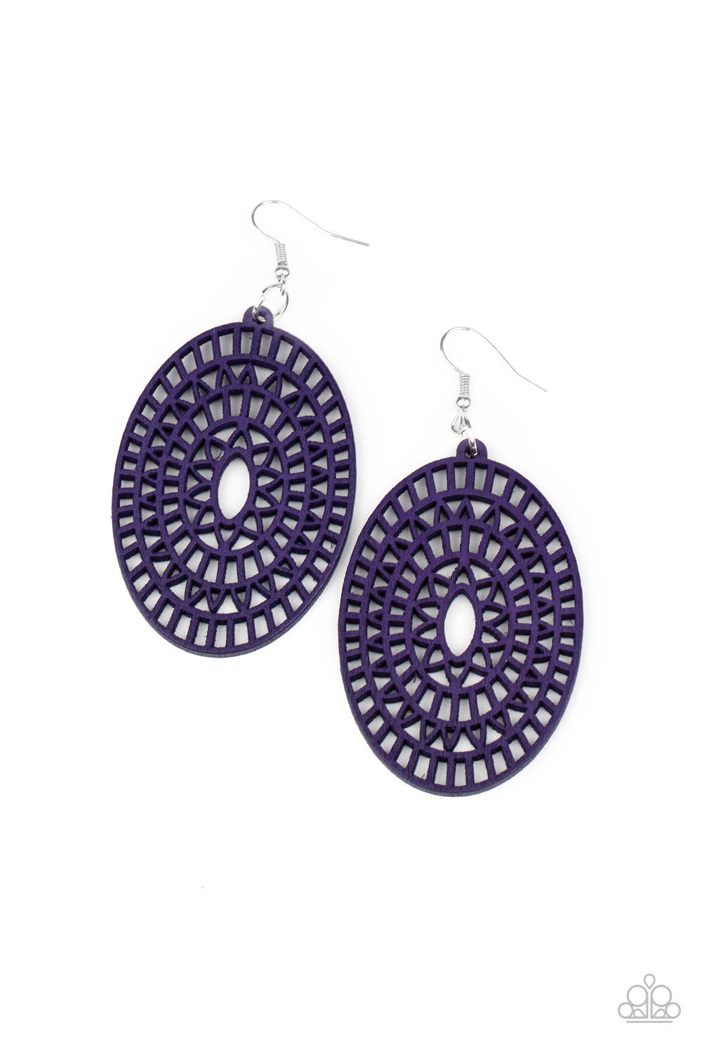 Tropical Retreat - Purple Floral Stencil Wooden Paparazzi Earrings