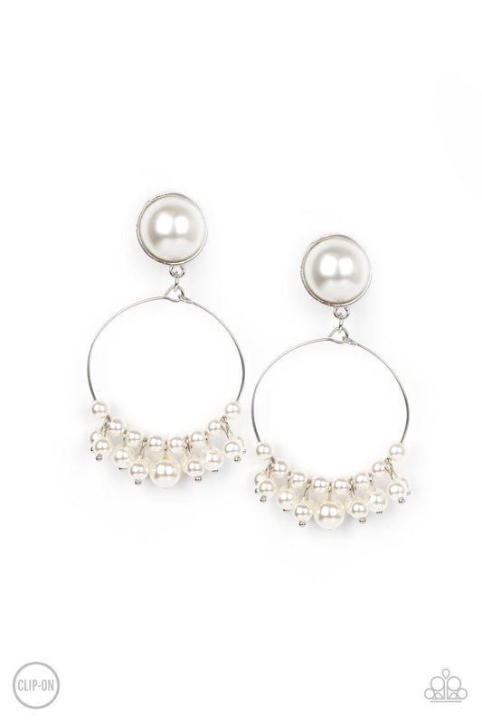 Seize Your Moment - White Pearl/Silver Wire Rings CLIP-ON Earrings
