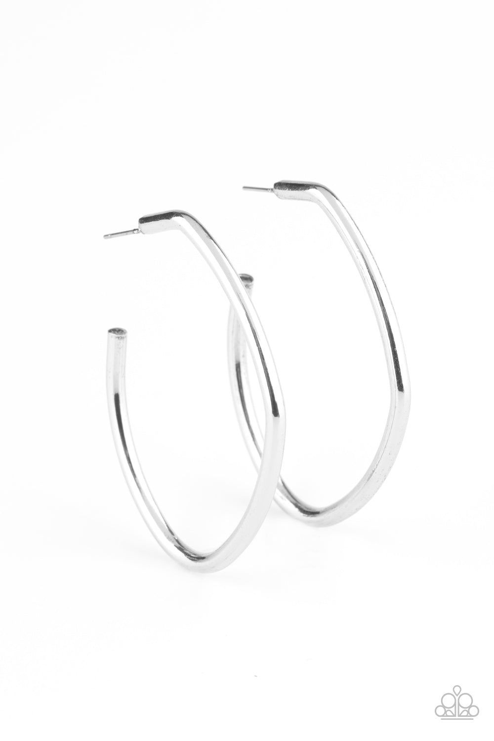 Rough It Up - Silver Bended Bar Asymmetrical Hoop Earrings