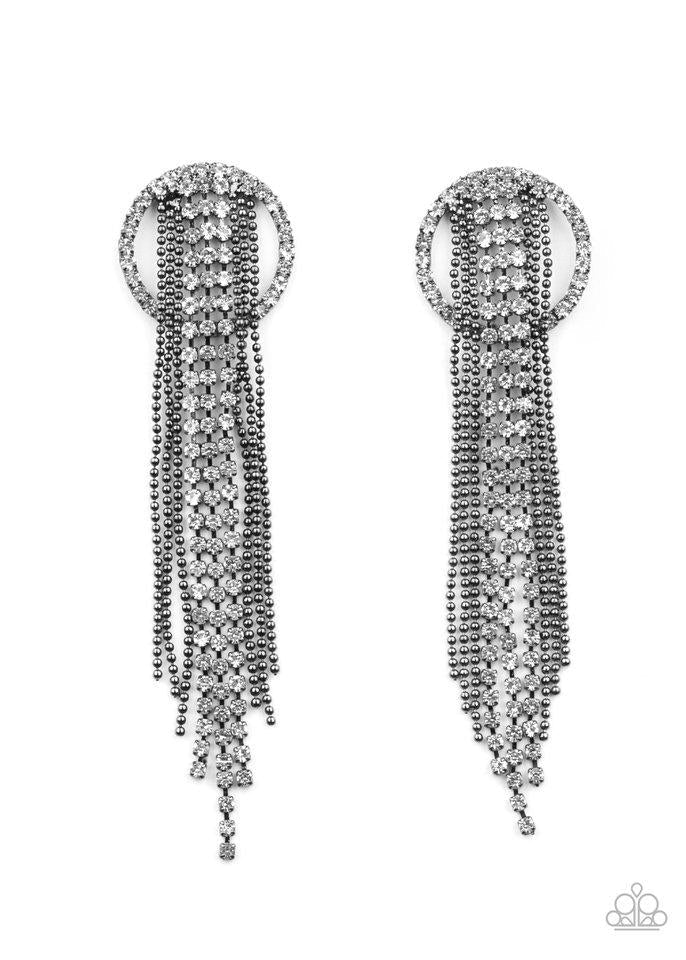Dazzle by Default - Gunmetal Chain/White Rhinestone Fringe Paparazzi Earrings
