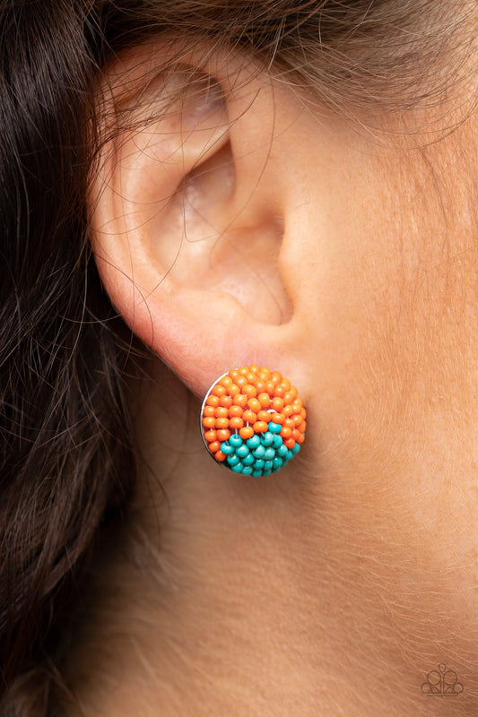 As Happy As Can BEAD - Orange & Turquoise Seed Bead Paparazzi Post Earrings