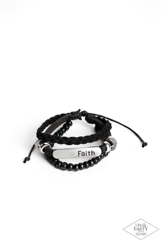 Let Faith Be Your Guide - Black Leather & Silver Stamped "Faith" Plate Paparazzi Urban Bracelet