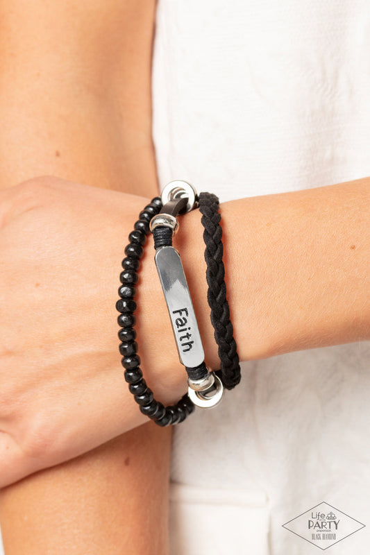 Let Faith Be Your Guide - Black Leather & Silver Stamped "Faith" Plate Paparazzi Urban Bracelet