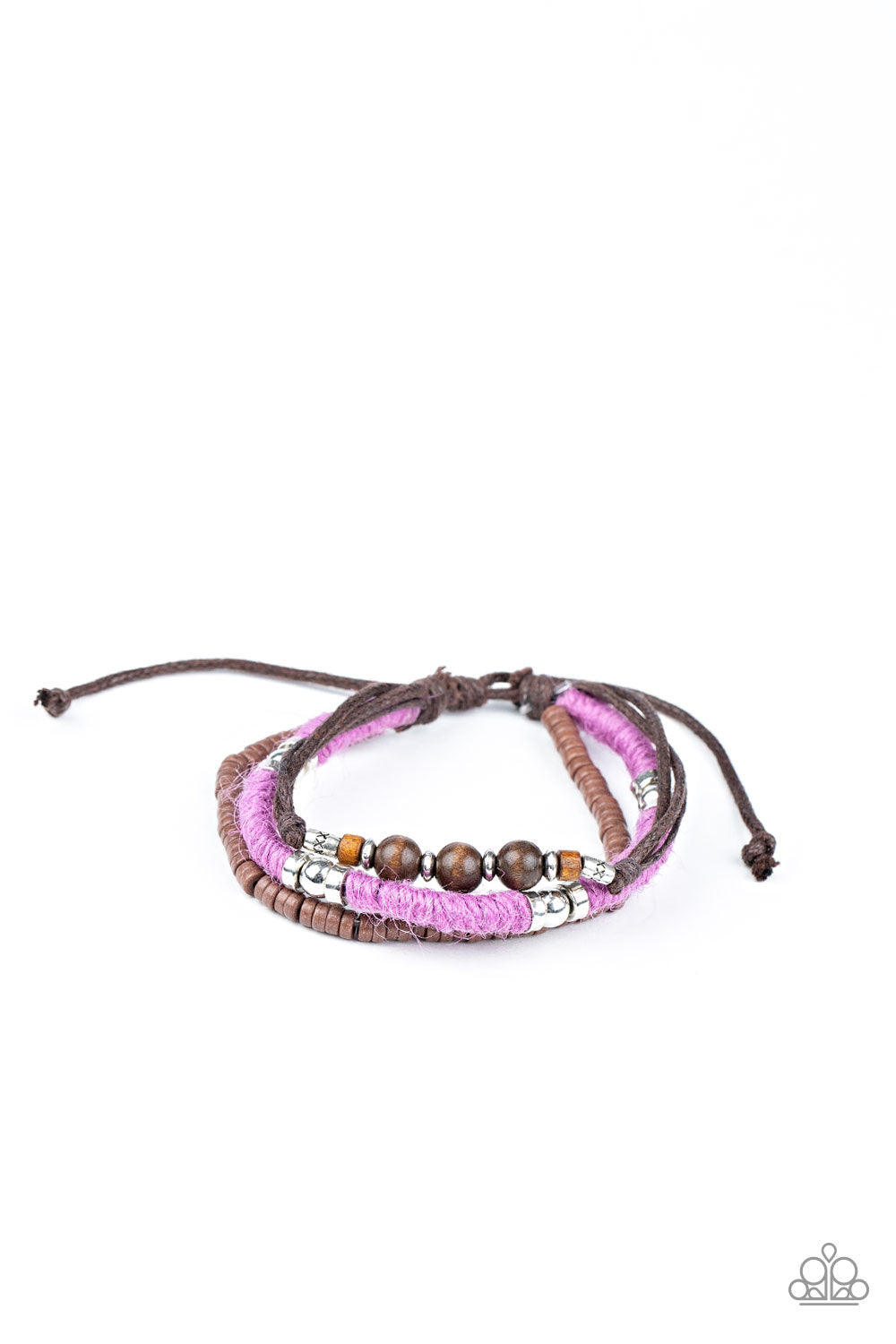 Totally Tiki - Purple Twine/Brown Cording/Wooden & Silver Accent Urban Bracelet