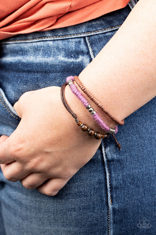Totally Tiki - Purple Twine/Brown Cording/Wooden & Silver Accent Urban Bracelet