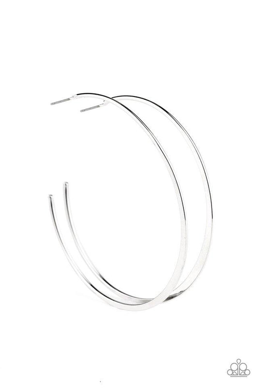 Don't Lose Your Edge - Silver Flattened Oval Curve Paparazzi Hoop Earrings