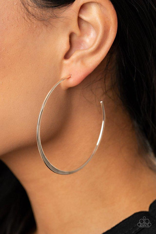 Don't Lose Your Edge - Silver Flattened Oval Curve Paparazzi Hoop Earrings