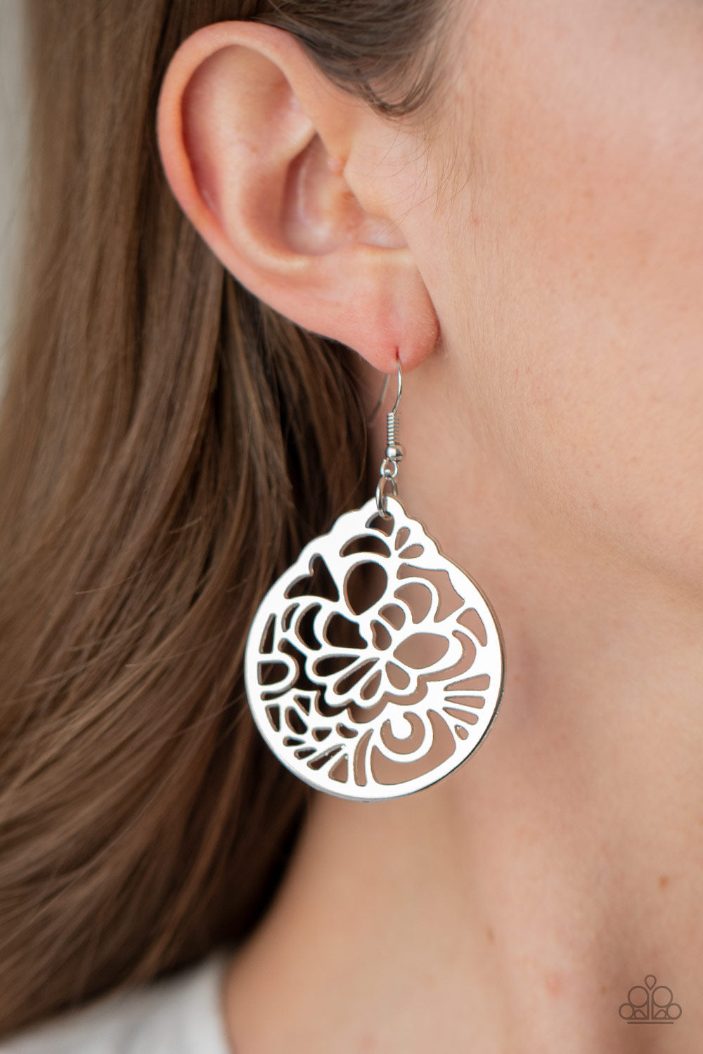Garden Mosaic - Silver Airy Floral Cut Pattern Earrings