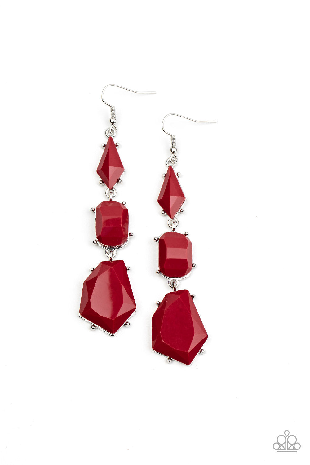 Geo Getaway - Red Imperfectly Faceted Beaded Earrings
