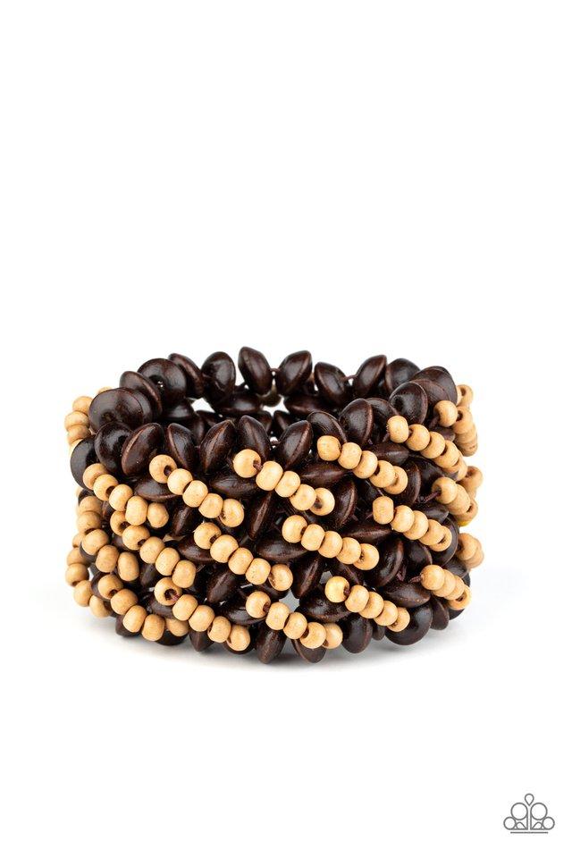 Cozy in Cozumel -  Brown & Tan Dainty Wooden Beaded Stretch Paparazzi Bracelet